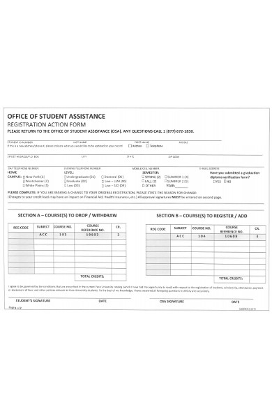 registration action form
