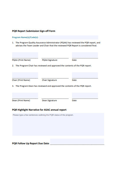 report submission sign off form