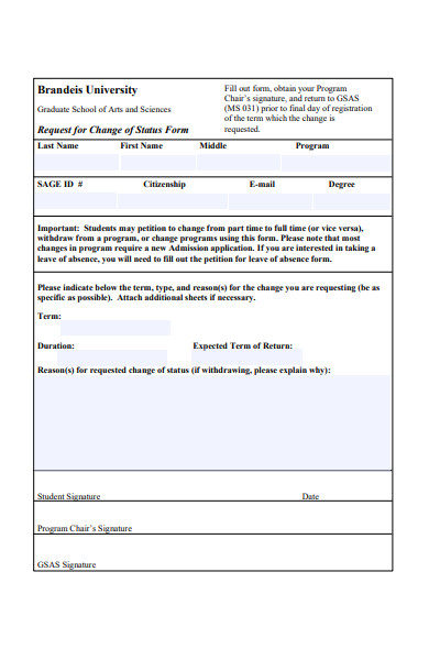 request for change of status form