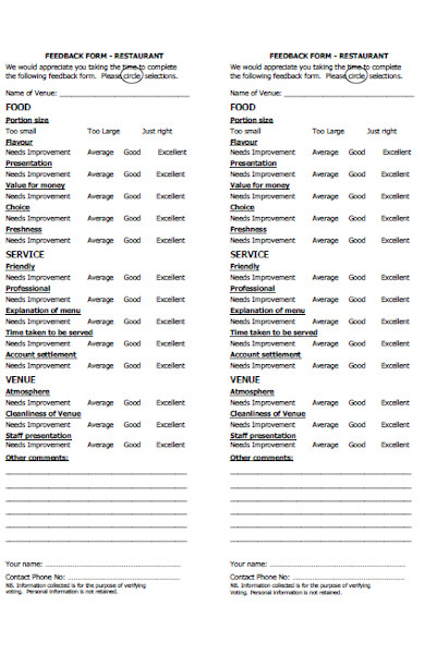 restaurant service feedback form