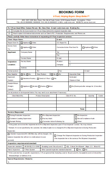 sample booking form