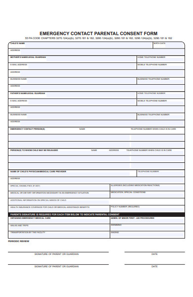 sample emergency contact parental consent form