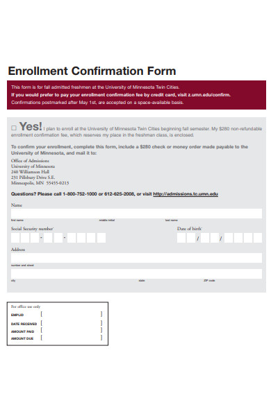 sample enrollment confirmation form