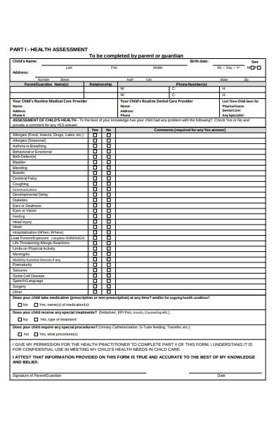 sample health assessment form