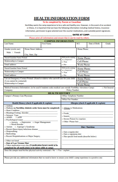 sample health information form