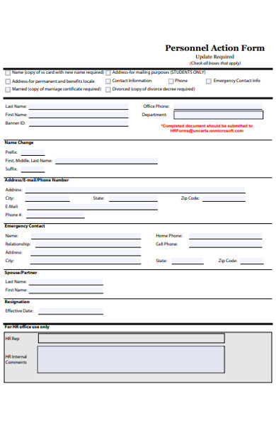 sample personnel action form