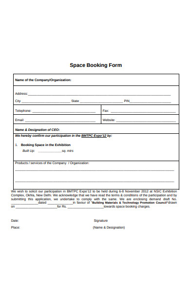 sample space booking form