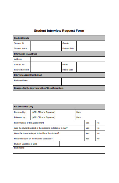 sample student interview request form