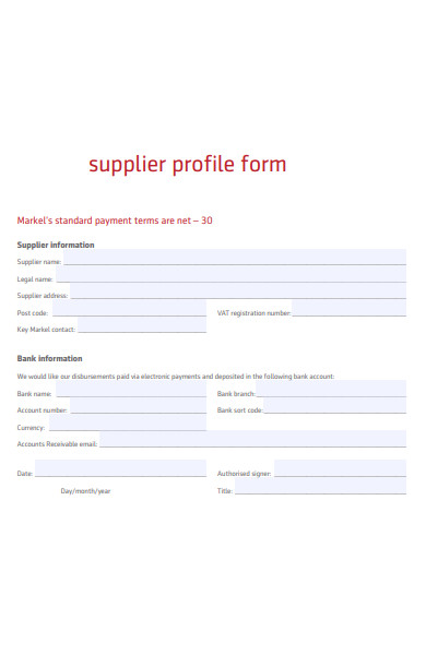 sample supplier profile form