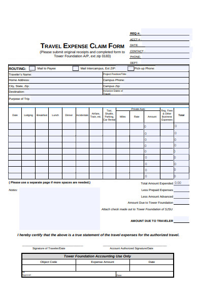 sample travel expense claim form