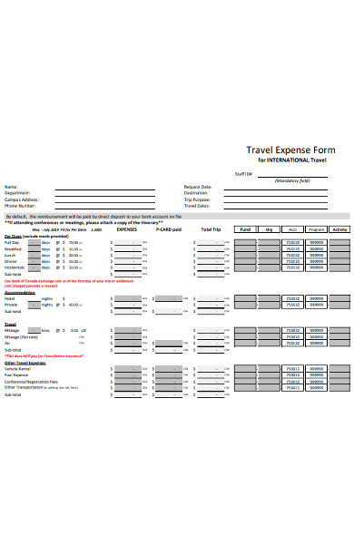 sample travel expense form