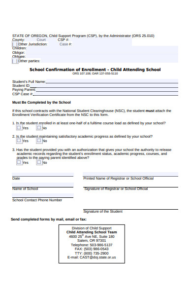 school enrollment confirmation form