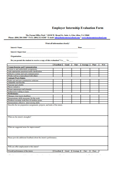 school internship evaluation form