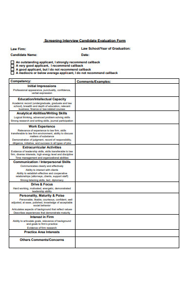 screening interview evaluation form