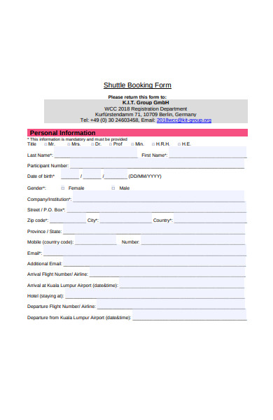 shuttle booking form