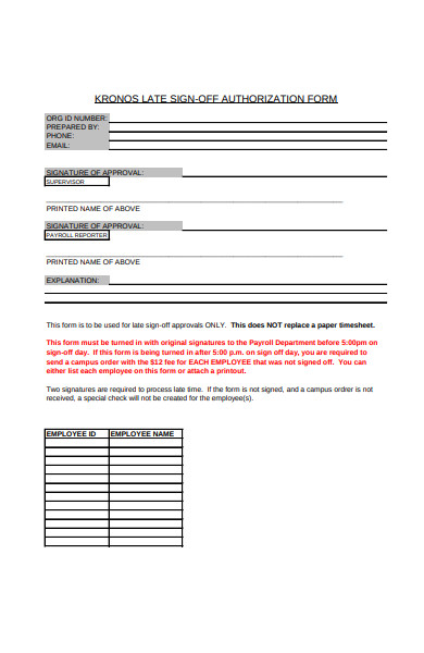 sign off authorization form