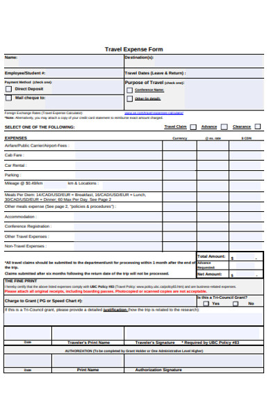 travel expense application form