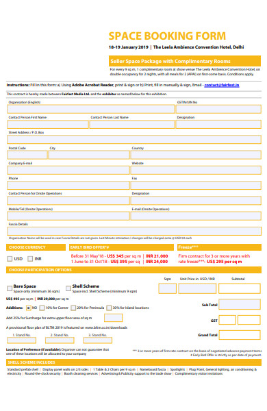 space booking form