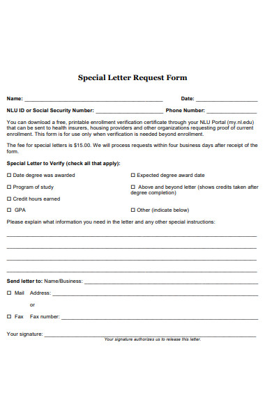 special letter request form