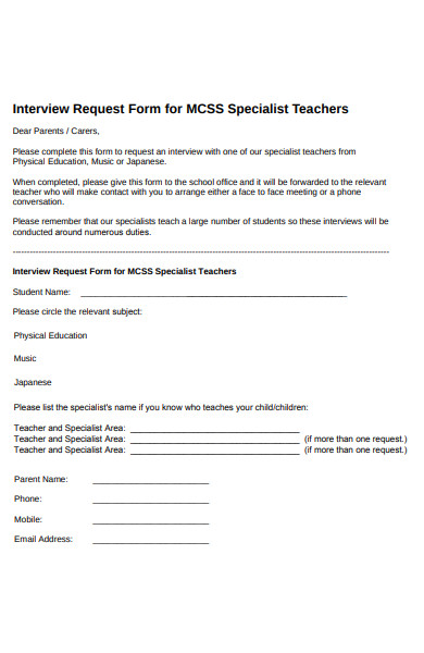 specialist teachers interview request form