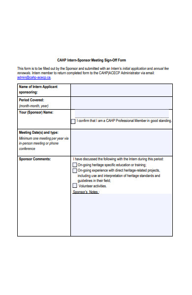 sponsor meeting sign off form