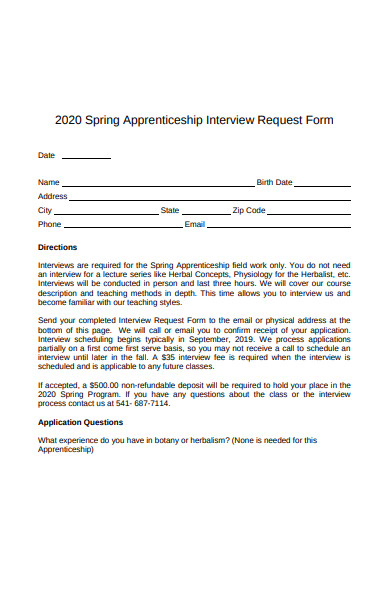 spring apprenticeship interview request form