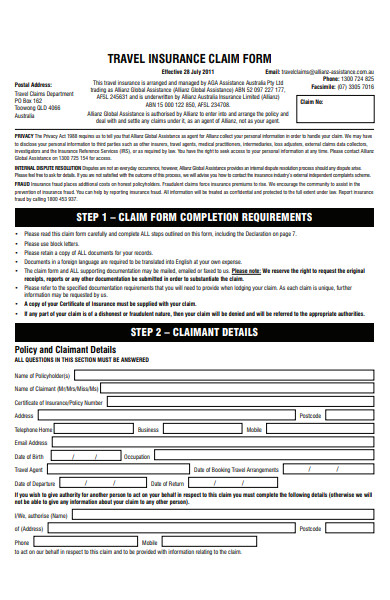 standard travel claim form