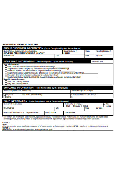 statement of health form