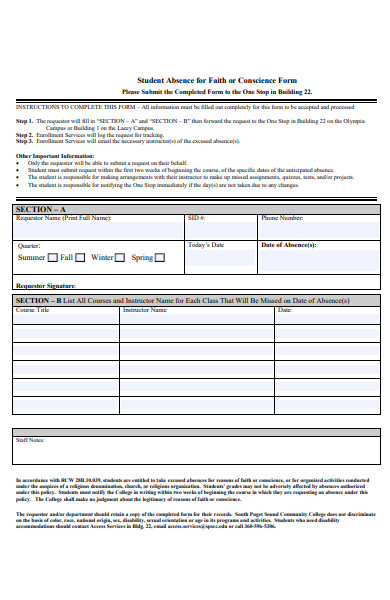 student absence form