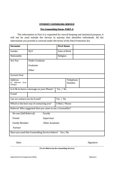 student counseling form