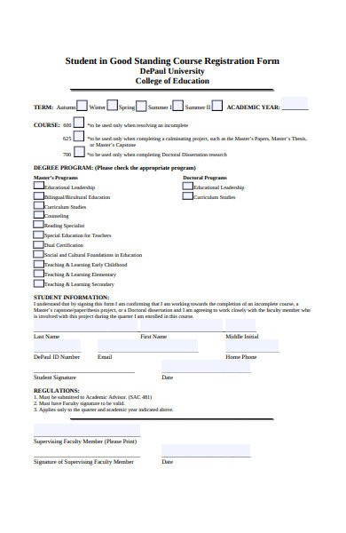 student course registration form