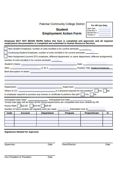 student employment action form