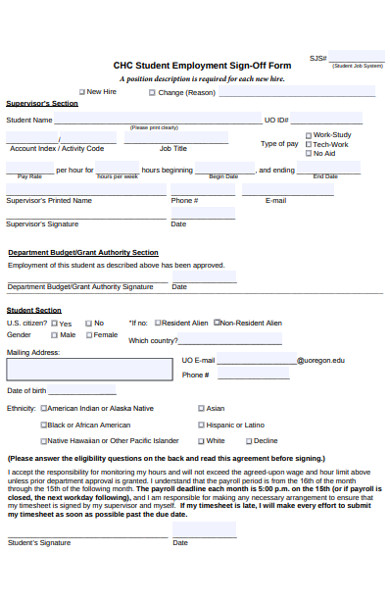 student employment sign off form