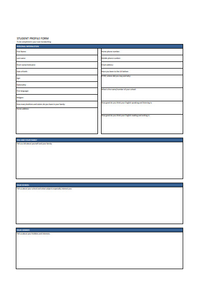 student profile form