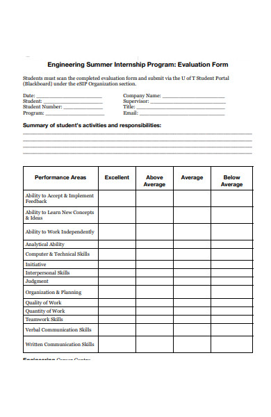 Fillable Internship Evaluation Form Printable Pdf Download Rezfoods   Summer Internship Evaluation Form 