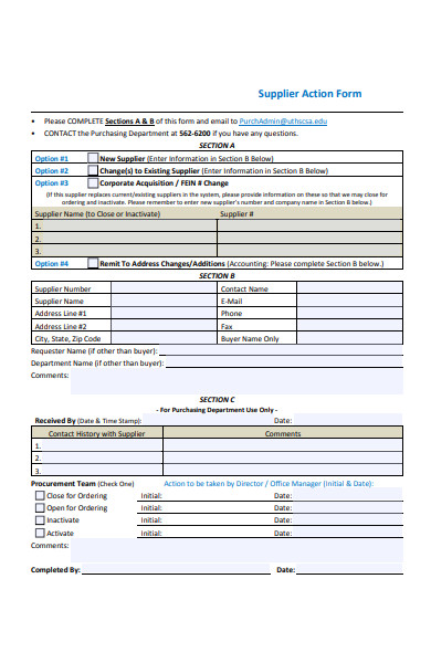 supplier action form