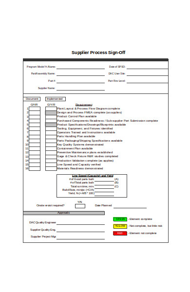 supplier process sign off form