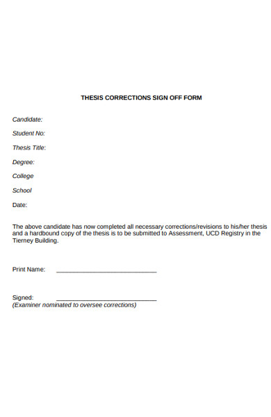 thesis corrections sign off form