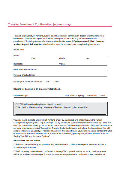 transfer enrollment confirmation form