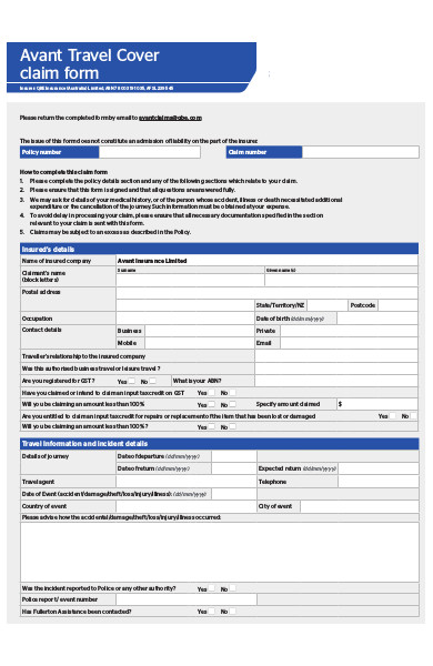 travel cover claim form