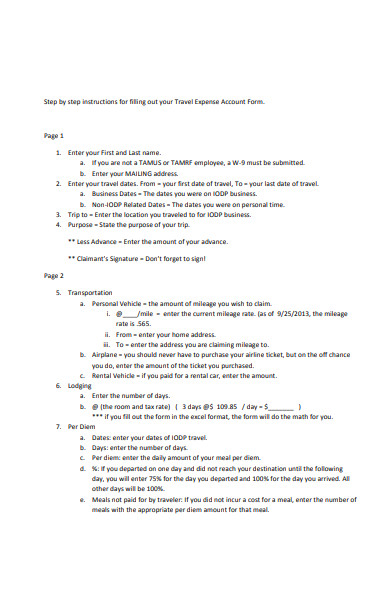 travel expense account form