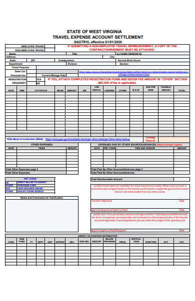 travel expense account settlement form