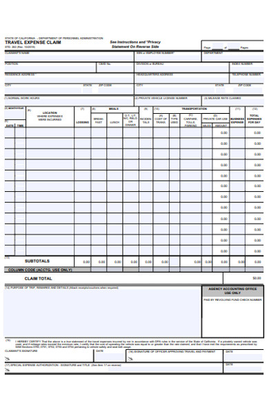 travel expense claim form