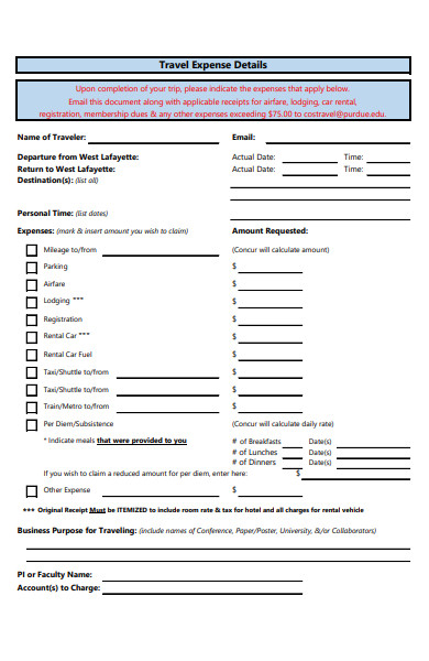 travel expense details form