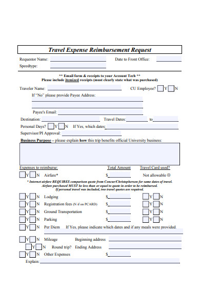 travel expense reimbursement request form