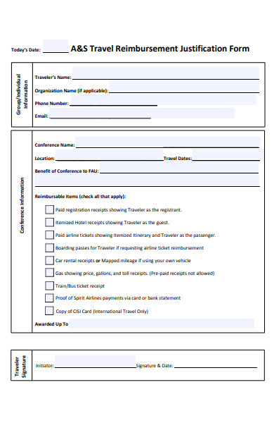 travel reimbursement justification form