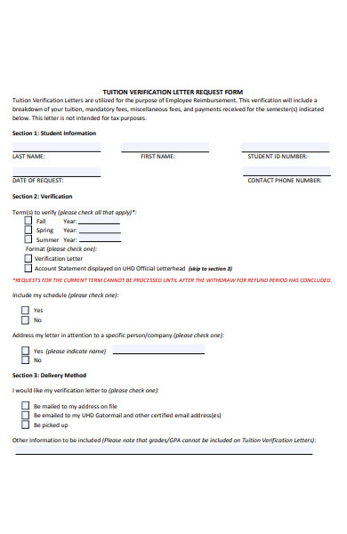 tuition verification letter request form