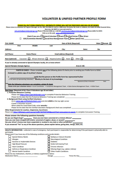 unified partner profile form