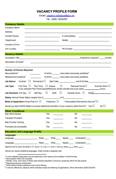 vacancy profile form