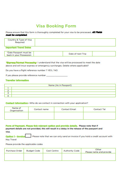 visa booking form